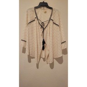 Japna Cream/Black Viscose Cardigan Kimono Women's Size Small. Boho, Tassel